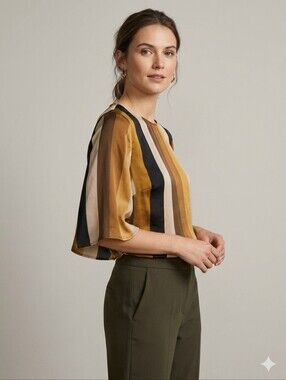 Soya Concept Premium - satin striped blouse with bell sleeves